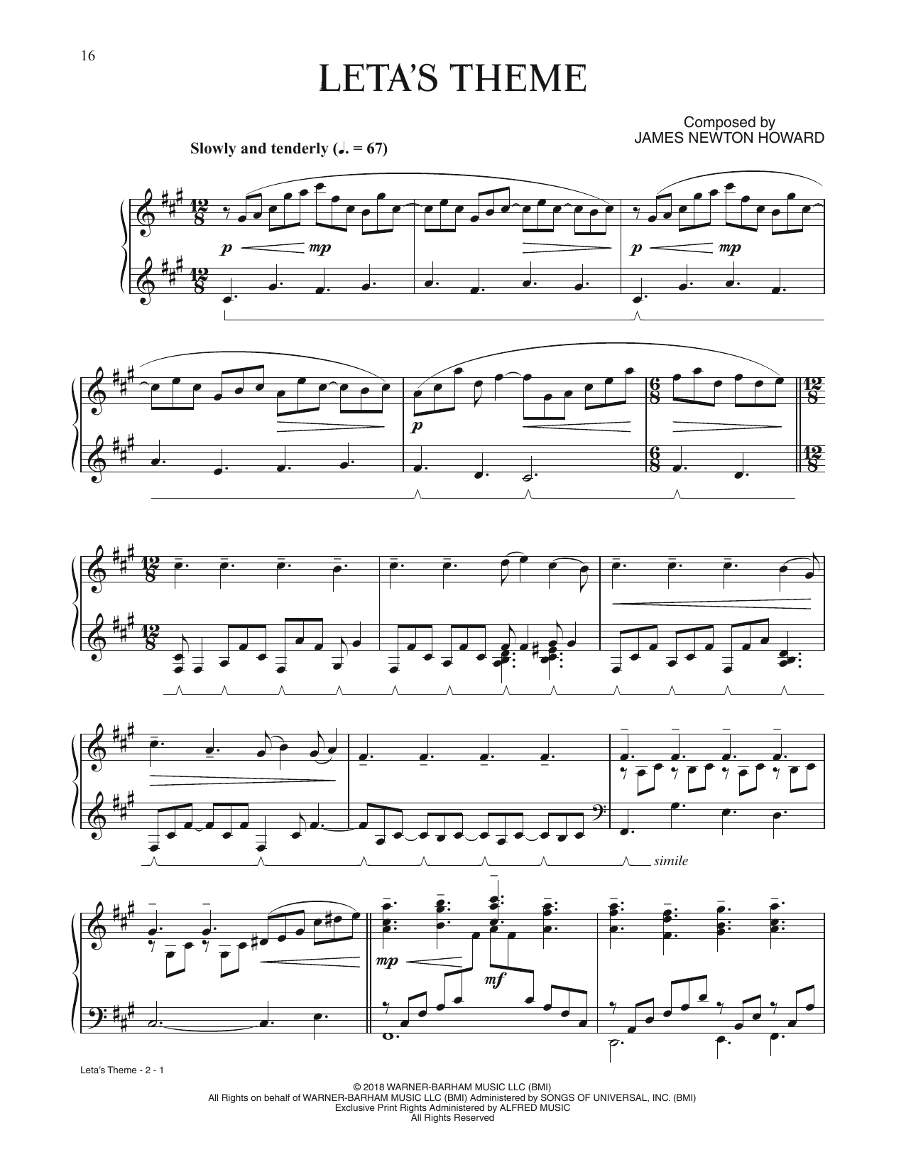 James Newton Howard Leta's Theme (from Fantastic Beasts: The Crimes Of Grindelwald) sheet music notes and chords. Download Printable PDF.