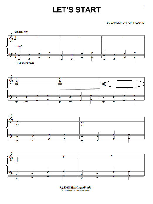 Learn to play James Newton Howard Let's Start sheet music for Piano Solo in minutes. Price: 7.8900$ James Newton Howard Let's Start sheet music notes and chords arranged for Piano Solo