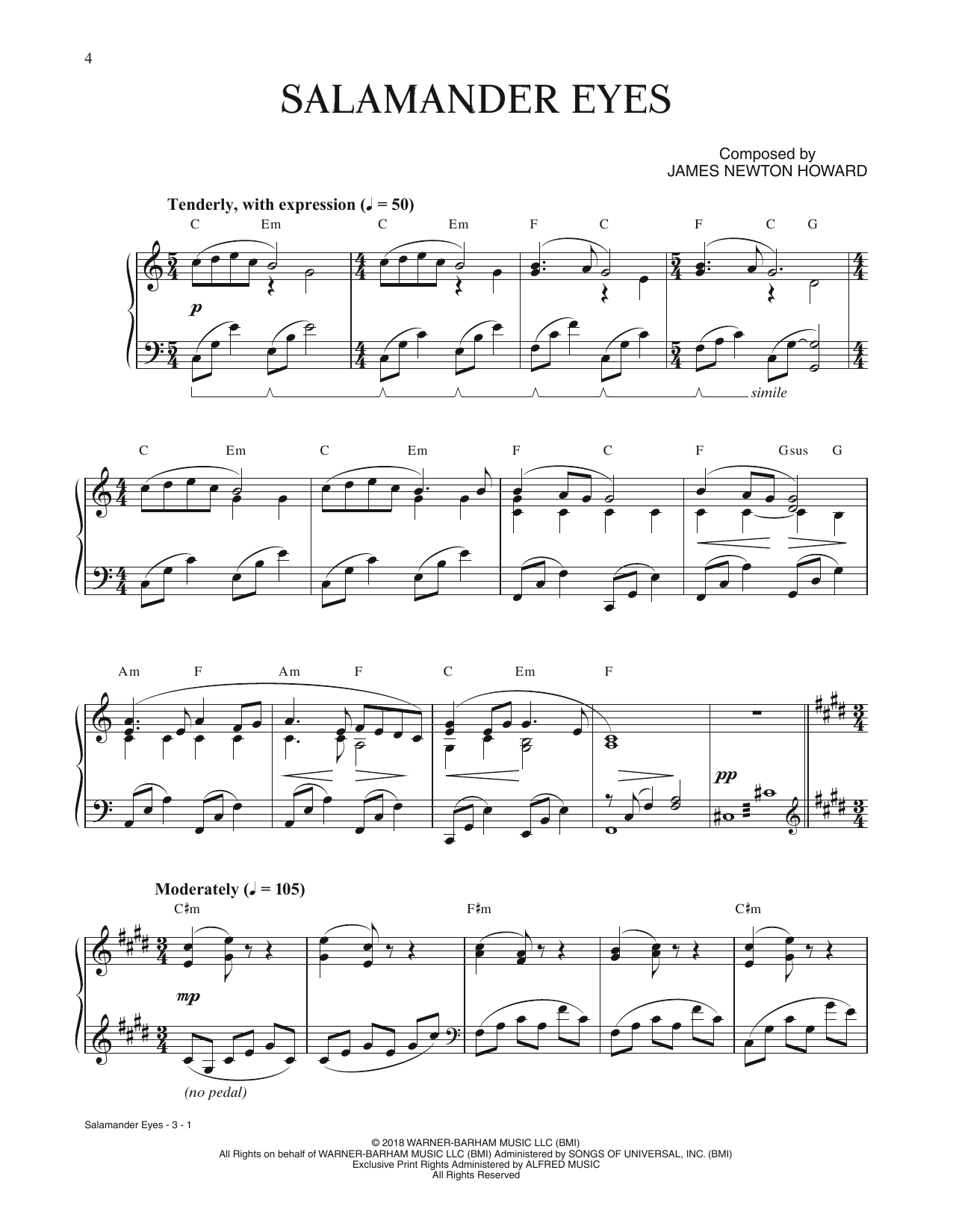 Learn to play James Newton Howard Salamander Eyes (from Fantastic Beasts: The Crimes Of Grindelwald) sheet music for Piano Solo in minutes. Price: 7.8900$ James Newton Howard Salamander Eyes (from Fantastic Beasts: The Crimes Of Grindelwald) sheet music notes and chords arranged for Piano Solo