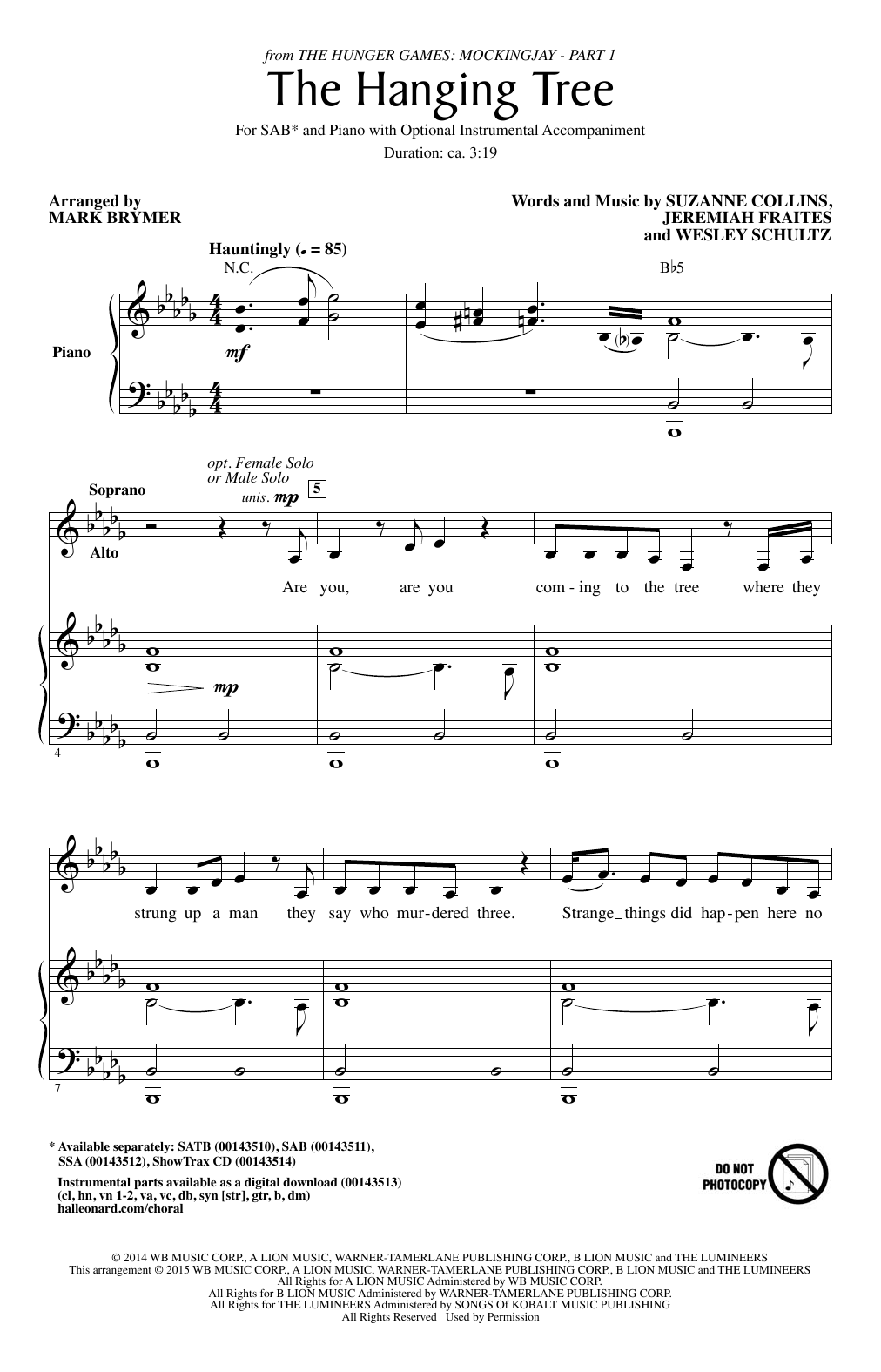 James Newton Howard The Hanging Tree (arr. Mark Brymer) sheet music notes and chords. Download Printable PDF.