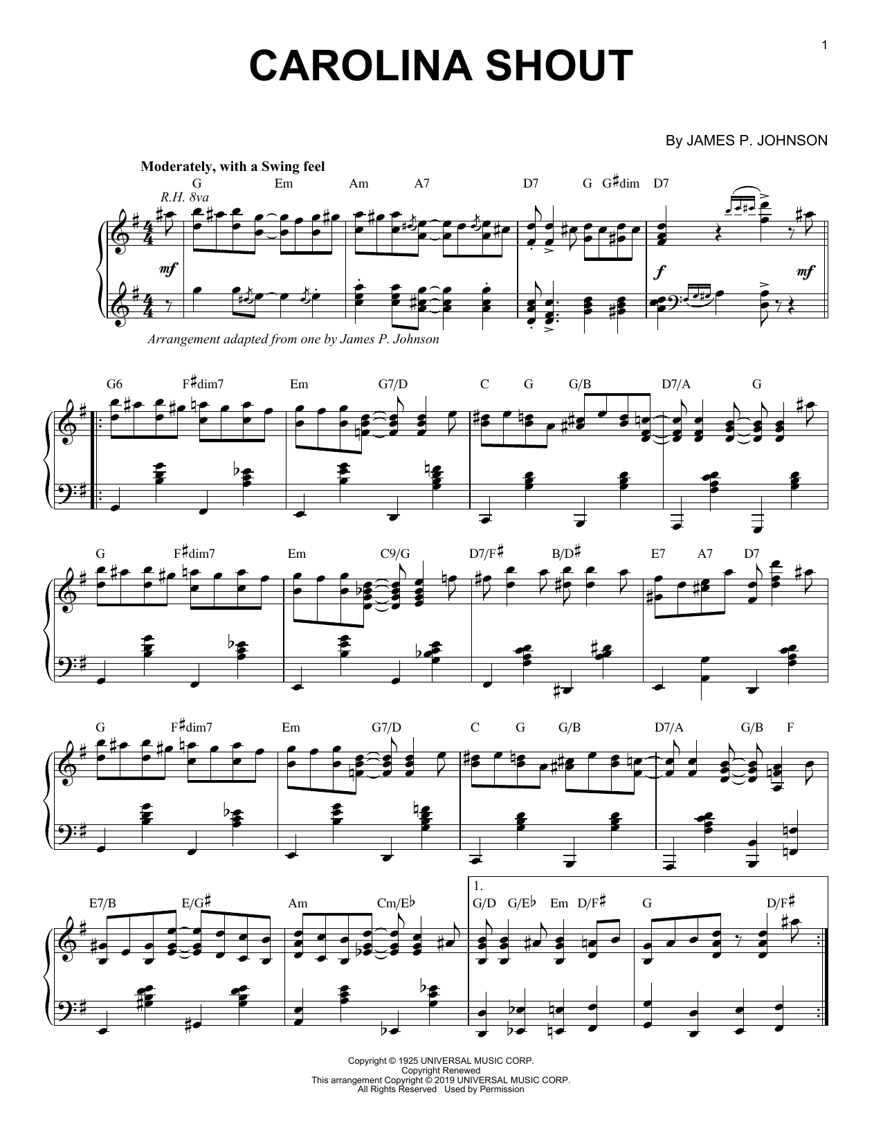 James P. Johnson Carolina Shout [Jazz version] sheet music notes and chords. Download Printable PDF.