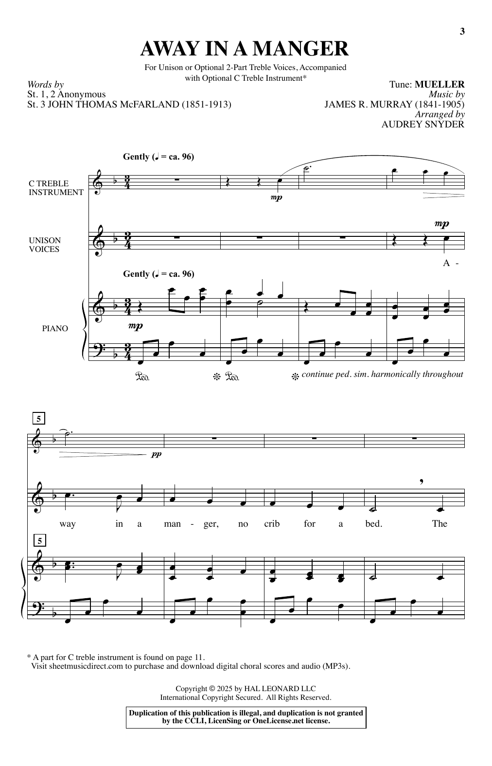 James R. Murray Away In A Manger (arr. Audrey Snyder) sheet music notes and chords. Download Printable PDF.