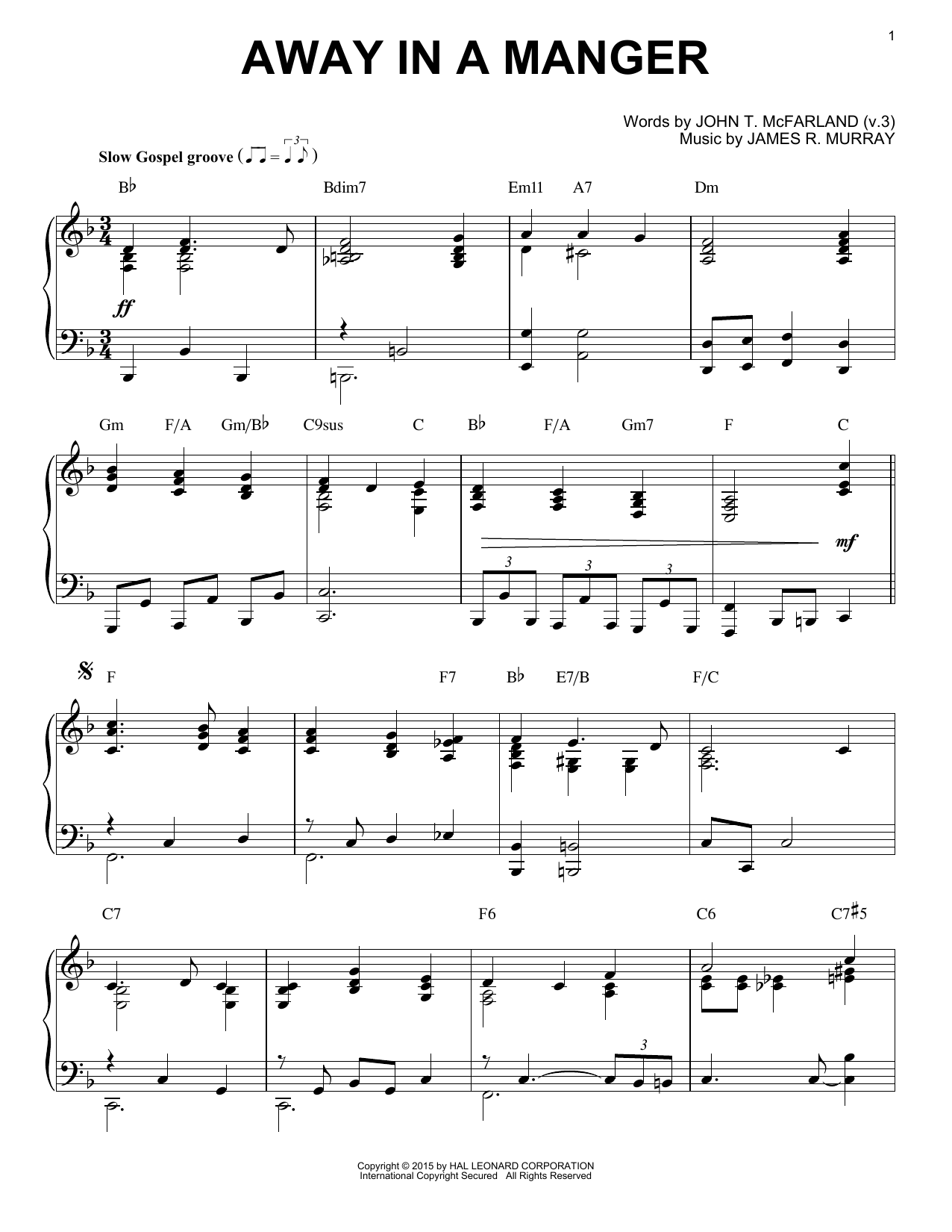 James R. Murray Away In A Manger [Jazz version] (arr. Brent Edstrom) sheet music notes and chords. Download Printable PDF.