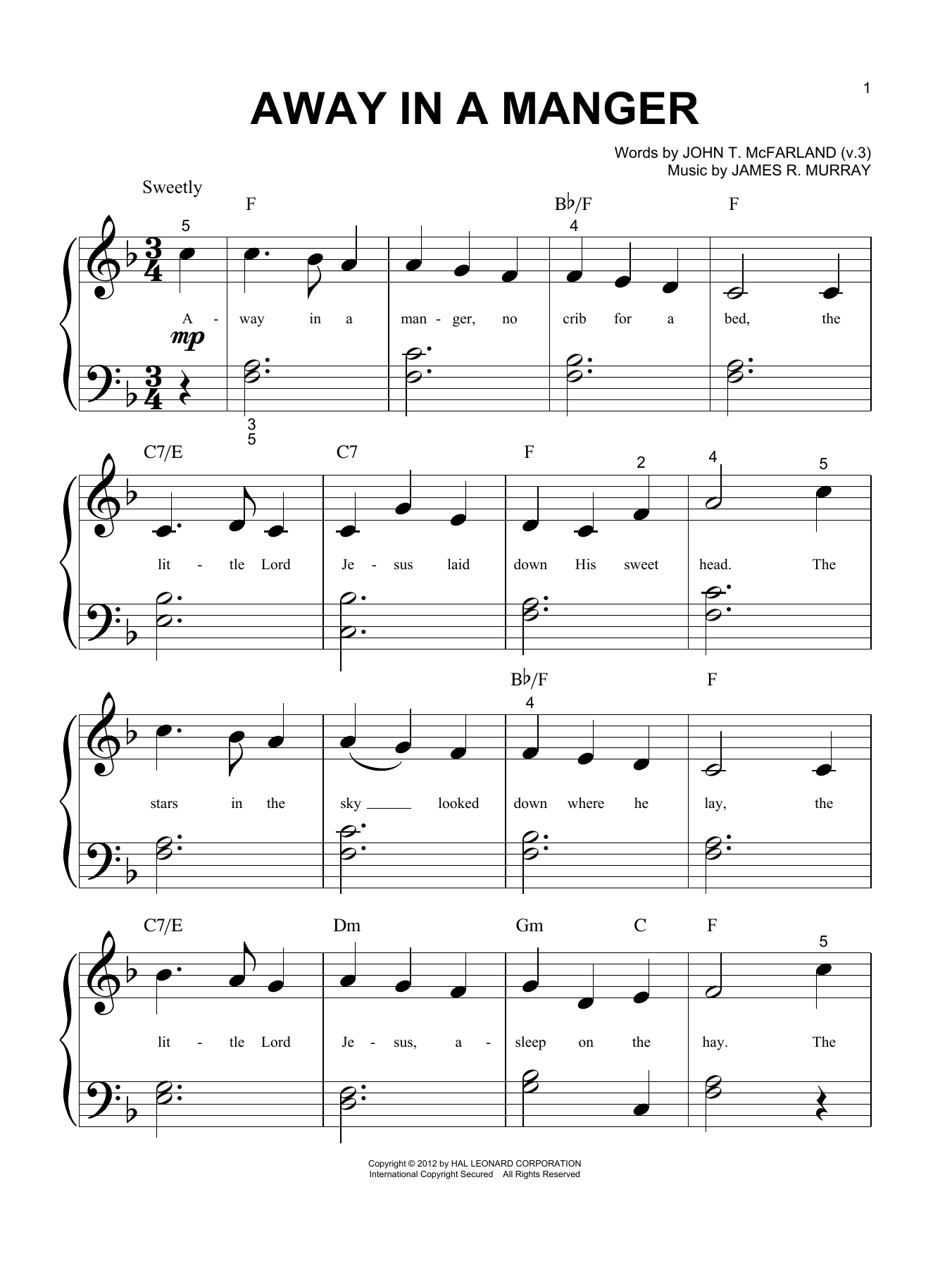 James R. Murray Away In A Manger sheet music notes and chords. Download Printable PDF.