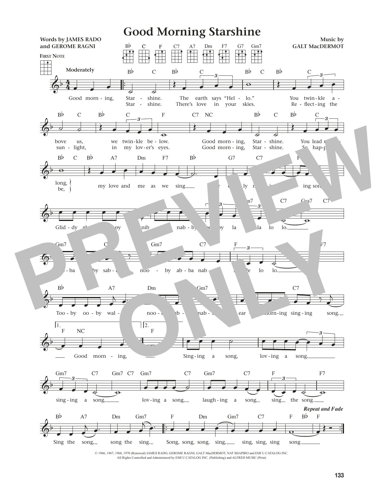 James Rado Good Morning Starshine (from The Daily Ukulele) (arr. Jim Beloff) sheet music notes and chords. Download Printable PDF.