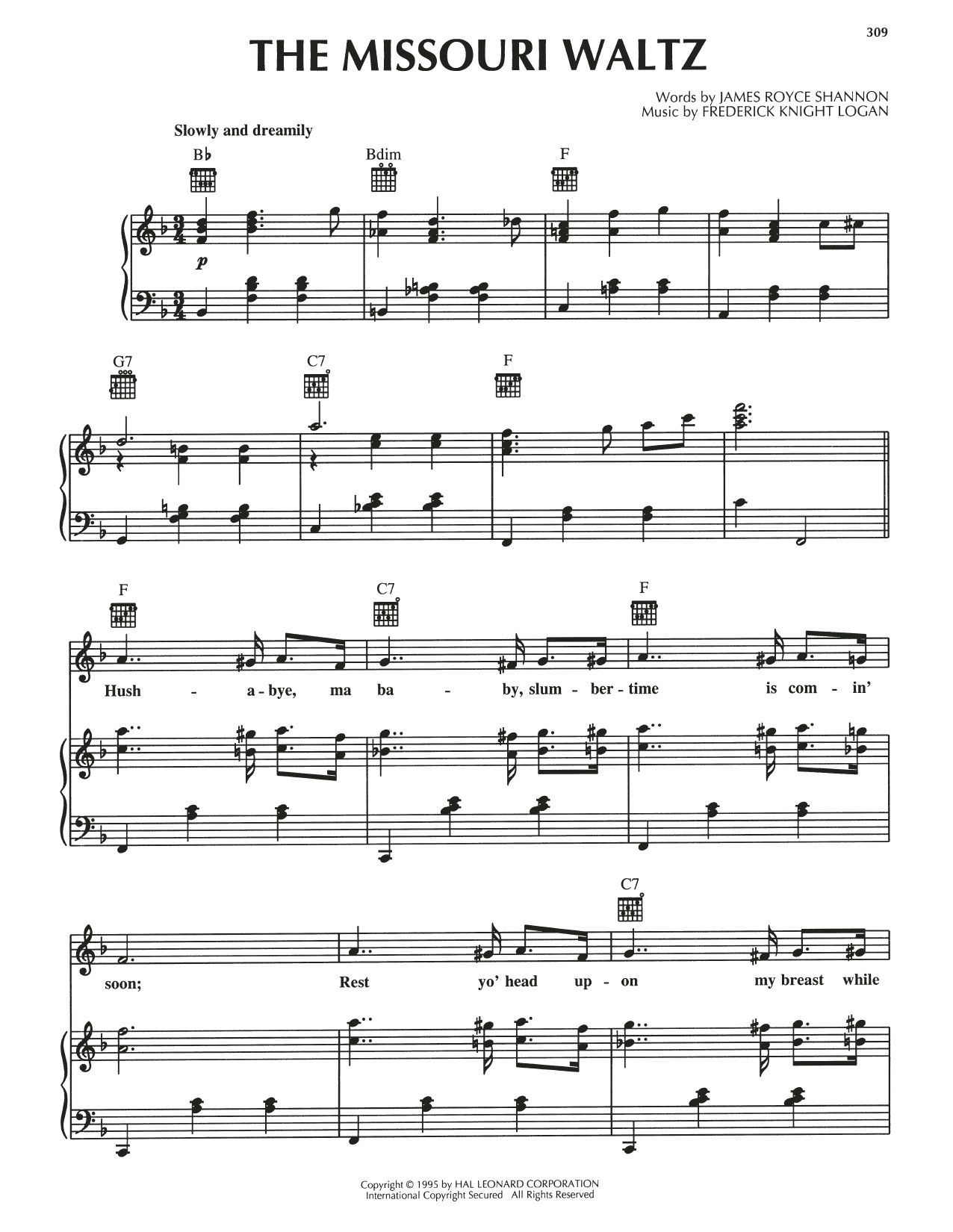 James Royce Shannon The Missouri Waltz sheet music notes and chords. Download Printable PDF.