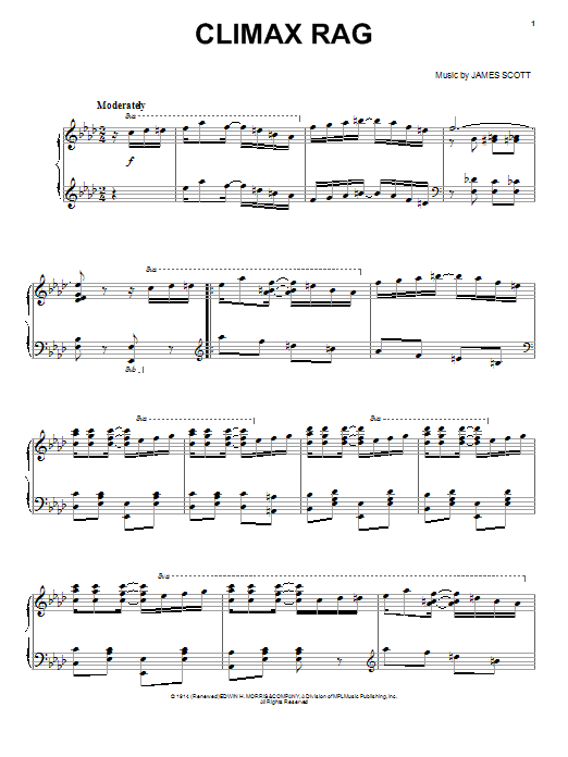 Learn to play James Scott Climax Rag sheet music for Piano, Vocal & Guitar Chords (Right-Hand Melody) in minutes. Price: 7.8900$ James Scott Climax Rag sheet music notes and chords arranged for Piano, Vocal & Guitar Chords (Right-Hand Melody)