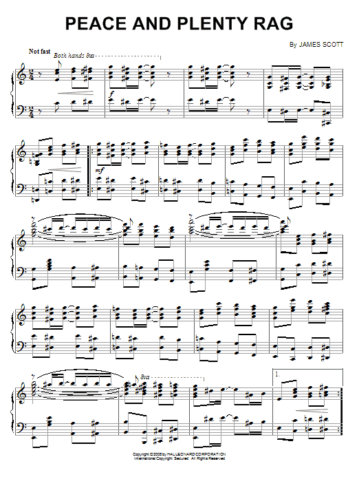 Learn to play James Scott Peace And Plenty Rag sheet music for Piano Solo in minutes. Price: 7.8900$ James Scott Peace And Plenty Rag sheet music notes and chords arranged for Piano Solo