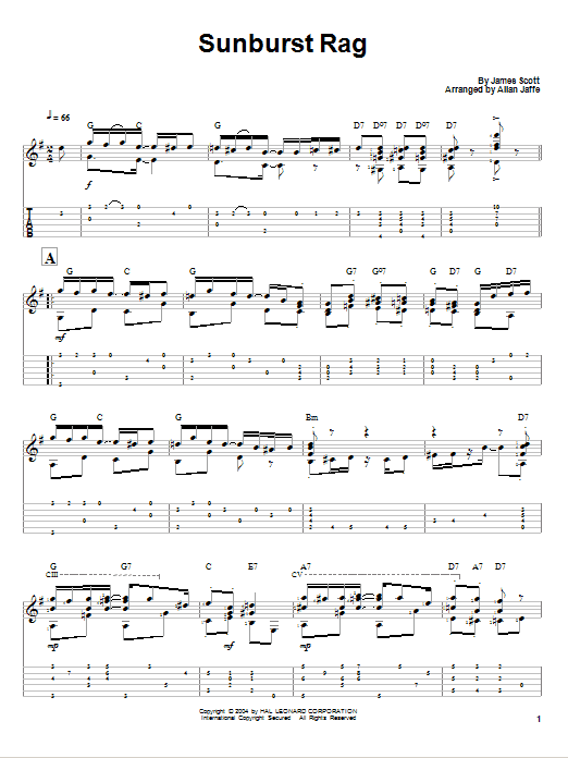 James Scott Sunburst Rag sheet music notes and chords. Download Printable PDF.