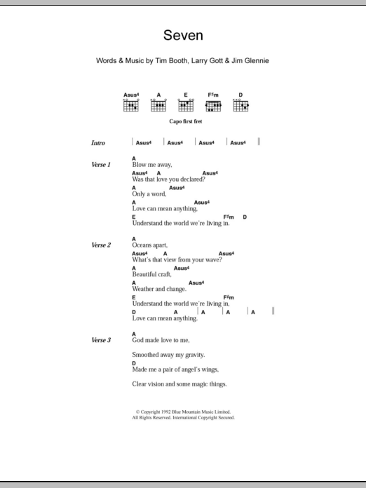 Learn to play James Seven sheet music for Guitar Chords/Lyrics in minutes. Price: 4.4900$ James Seven sheet music notes and chords arranged for Guitar Chords/Lyrics