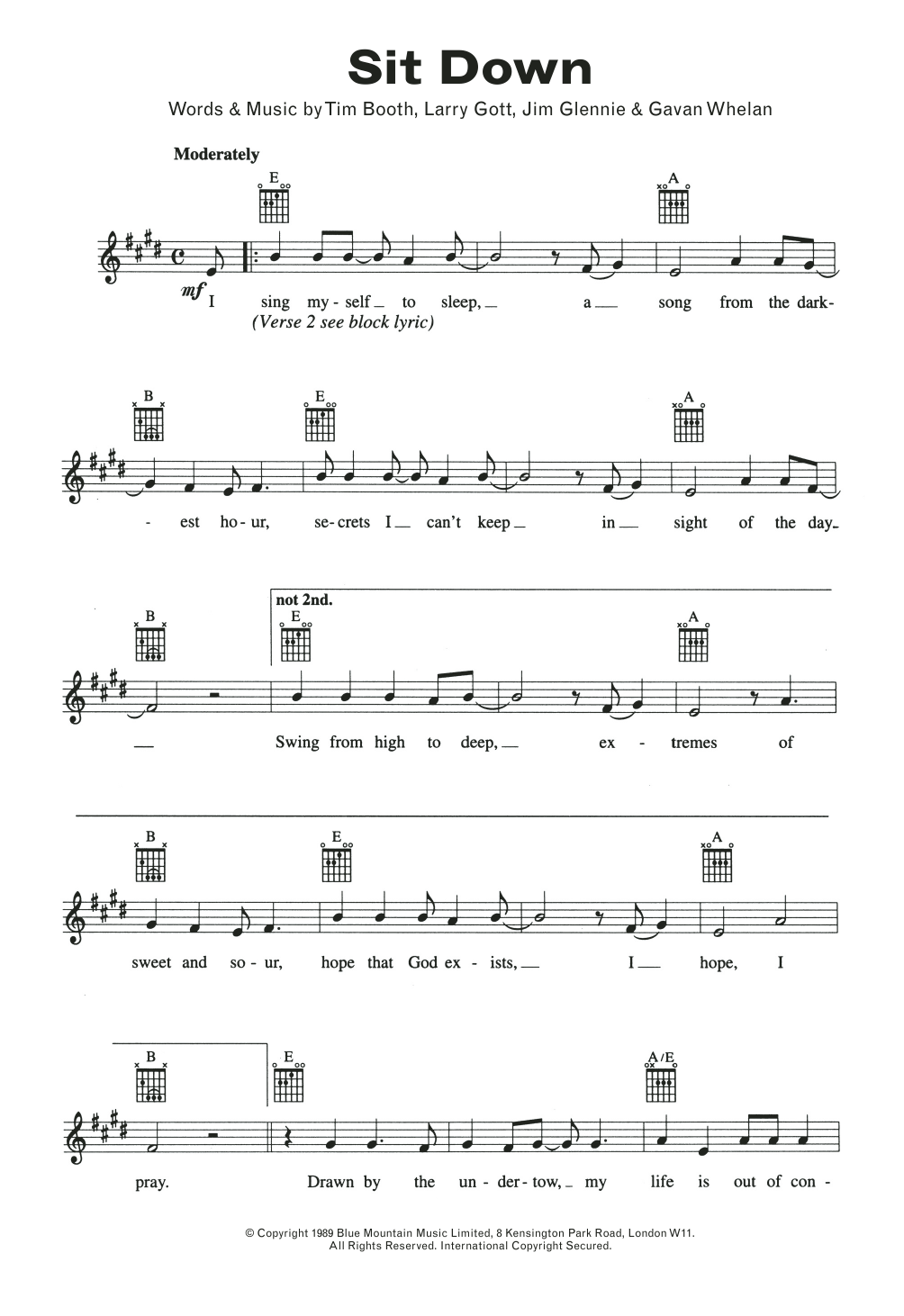 James Sit Down sheet music notes and chords. Download Printable PDF.