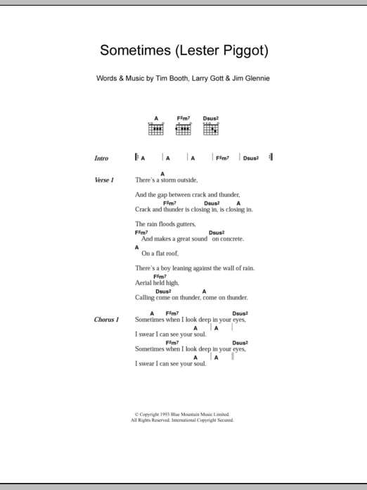 Learn to play James Sometimes (Lester Piggot) sheet music for Guitar Chords/Lyrics in minutes. Price: 4.4900$ James Sometimes (Lester Piggot) sheet music notes and chords arranged for Guitar Chords/Lyrics
