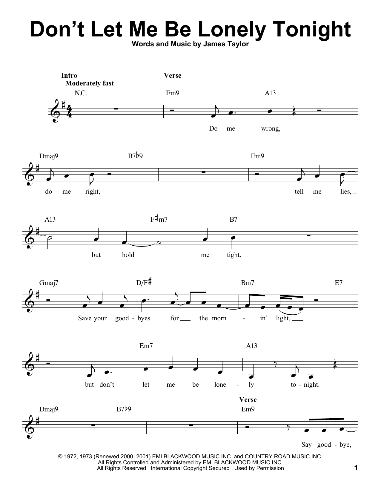 James Taylor Don't Let Me Be Lonely Tonight sheet music notes and chords. Download Printable PDF.