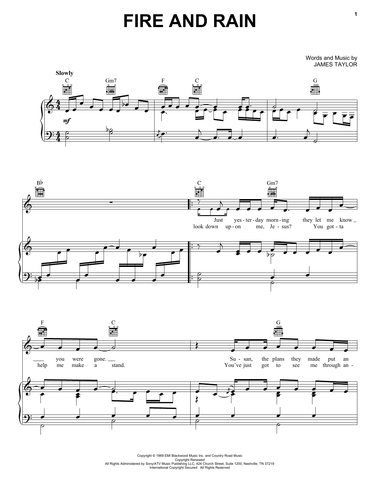 James Taylor Fire And Rain sheet music notes and chords. Download Printable PDF.