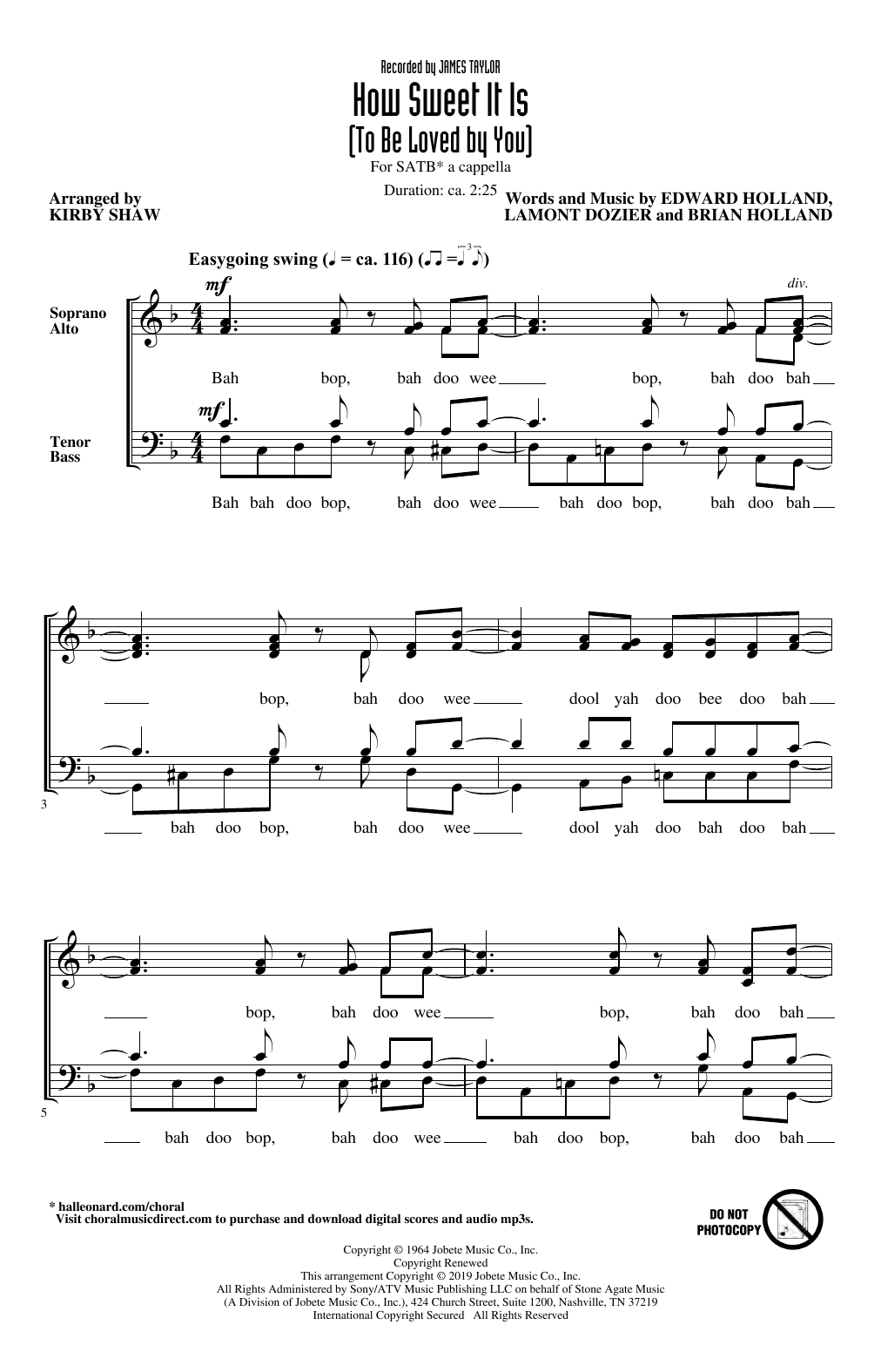 James Taylor How Sweet It Is (To Be Loved By You) (arr. Kirby Shaw) sheet music notes and chords. Download Printable PDF.