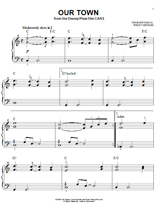 James Taylor Our Town (from Cars) sheet music notes and chords. Download Printable PDF.