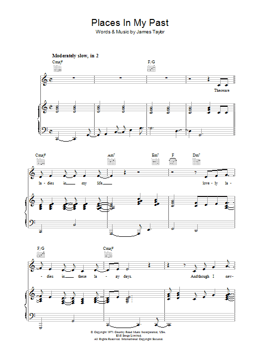 James Taylor Places In My Past sheet music notes and chords arranged for Piano, Vocal & Guitar Chords