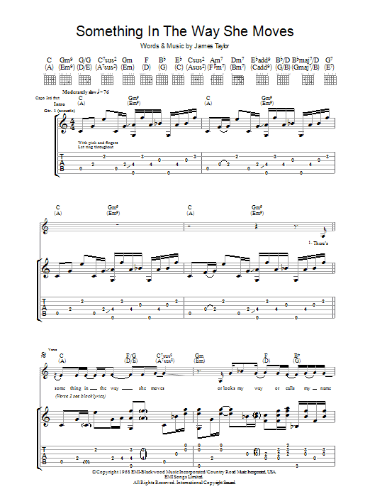 James Taylor Something In The Way She Moves sheet music notes and chords. Download Printable PDF.