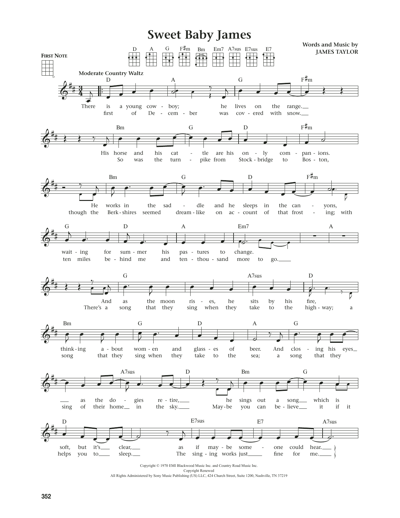 James Taylor Sweet Baby James (from The Daily Ukulele) (arr. Jim Beloff) sheet music notes and chords. Download Printable PDF.