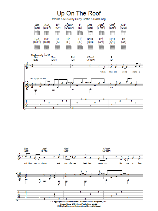 James Taylor Up On The Roof sheet music notes and chords arranged for Guitar Tab