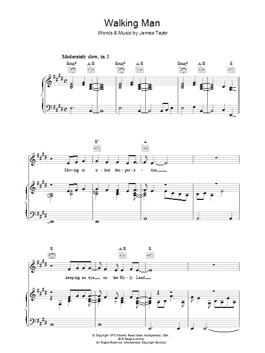 James Taylor Walking Man sheet music notes and chords. Download Printable PDF.