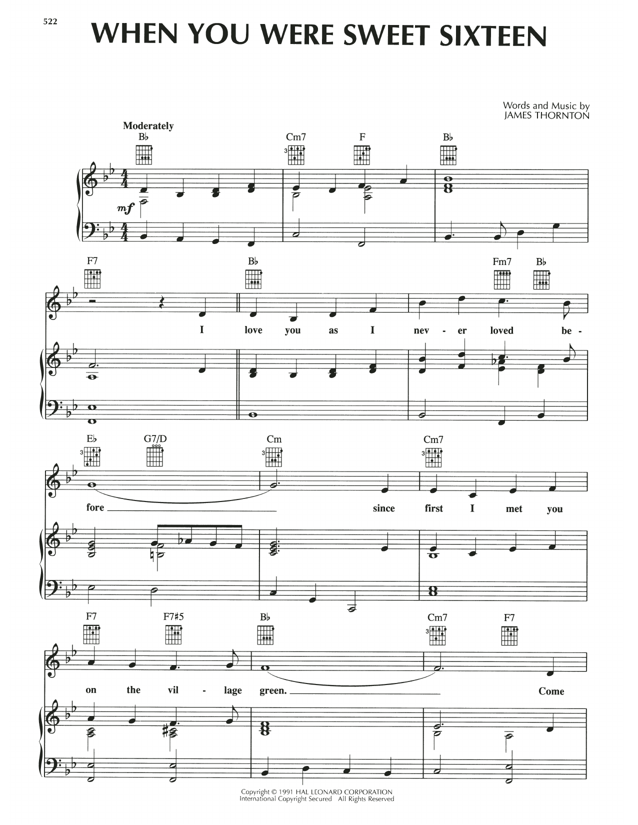 James Thornton When You Were Sweet Sixteen sheet music notes and chords arranged for Piano, Vocal & Guitar Chords (Right-Hand Melody)