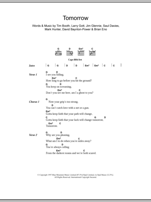 James Tomorrow sheet music notes and chords. Download Printable PDF.