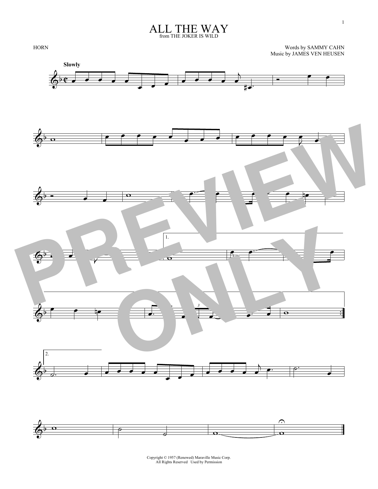 Frank Sinatra All The Way sheet music notes and chords. Download Printable PDF.