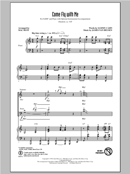 Frank Sinatra Come Fly With Me (arr. Mac Huff) sheet music notes and chords. Download Printable PDF.