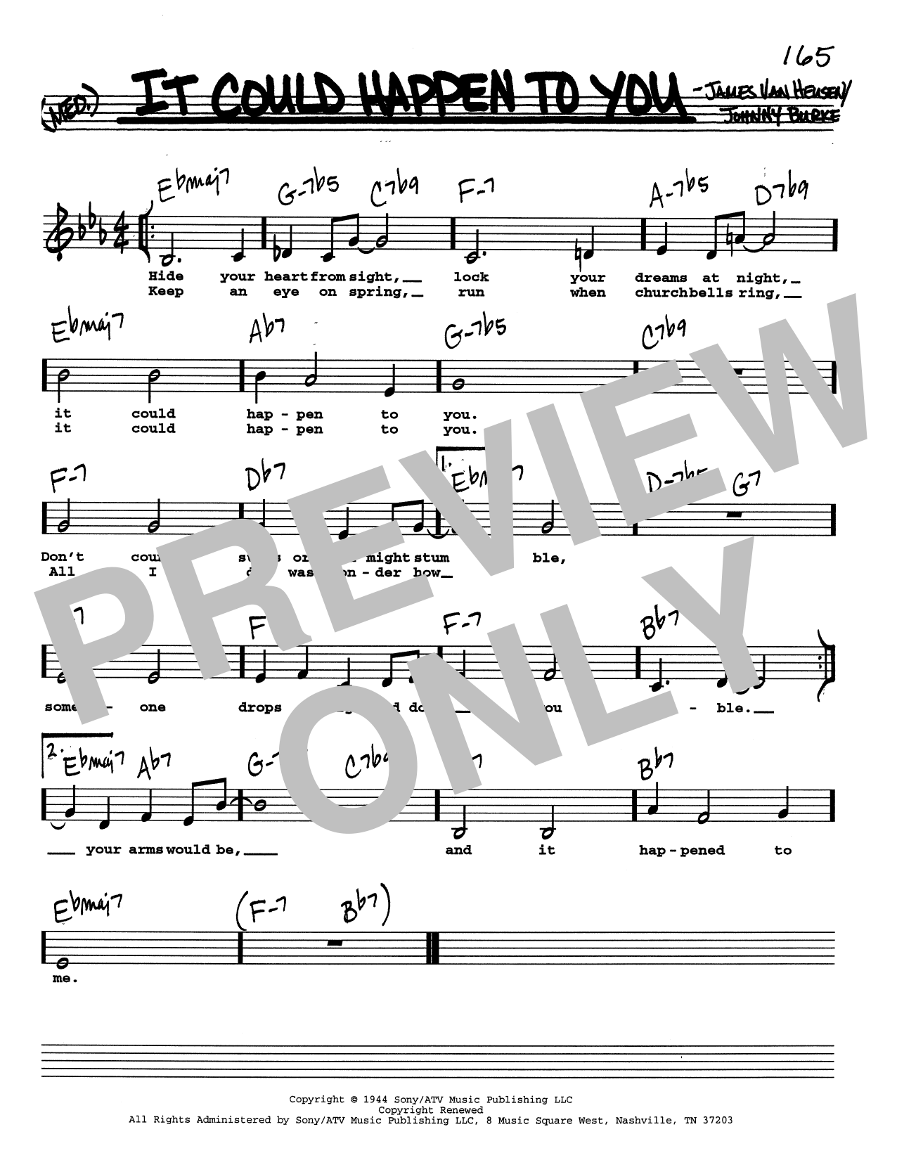 James Van Heusen It Could Happen To You (Low Voice) sheet music notes and chords. Download Printable PDF.