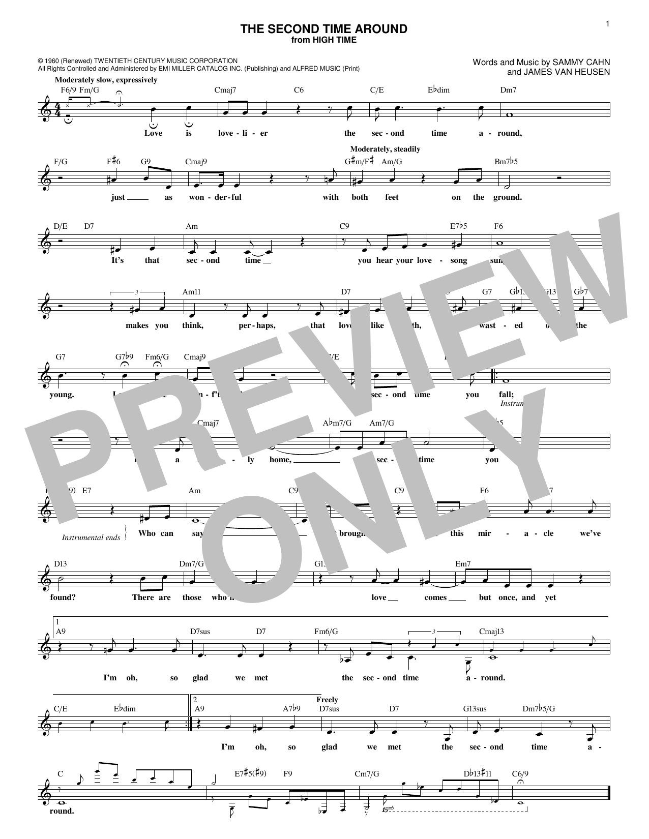 James Van Heusen The Second Time Around sheet music notes and chords arranged for Lead Sheet / Fake Book