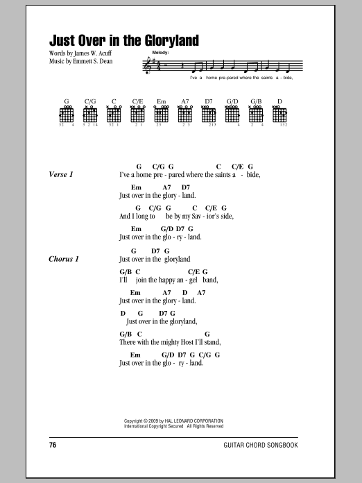 James W. Acuff Just Over In The Gloryland sheet music notes and chords. Download Printable PDF.