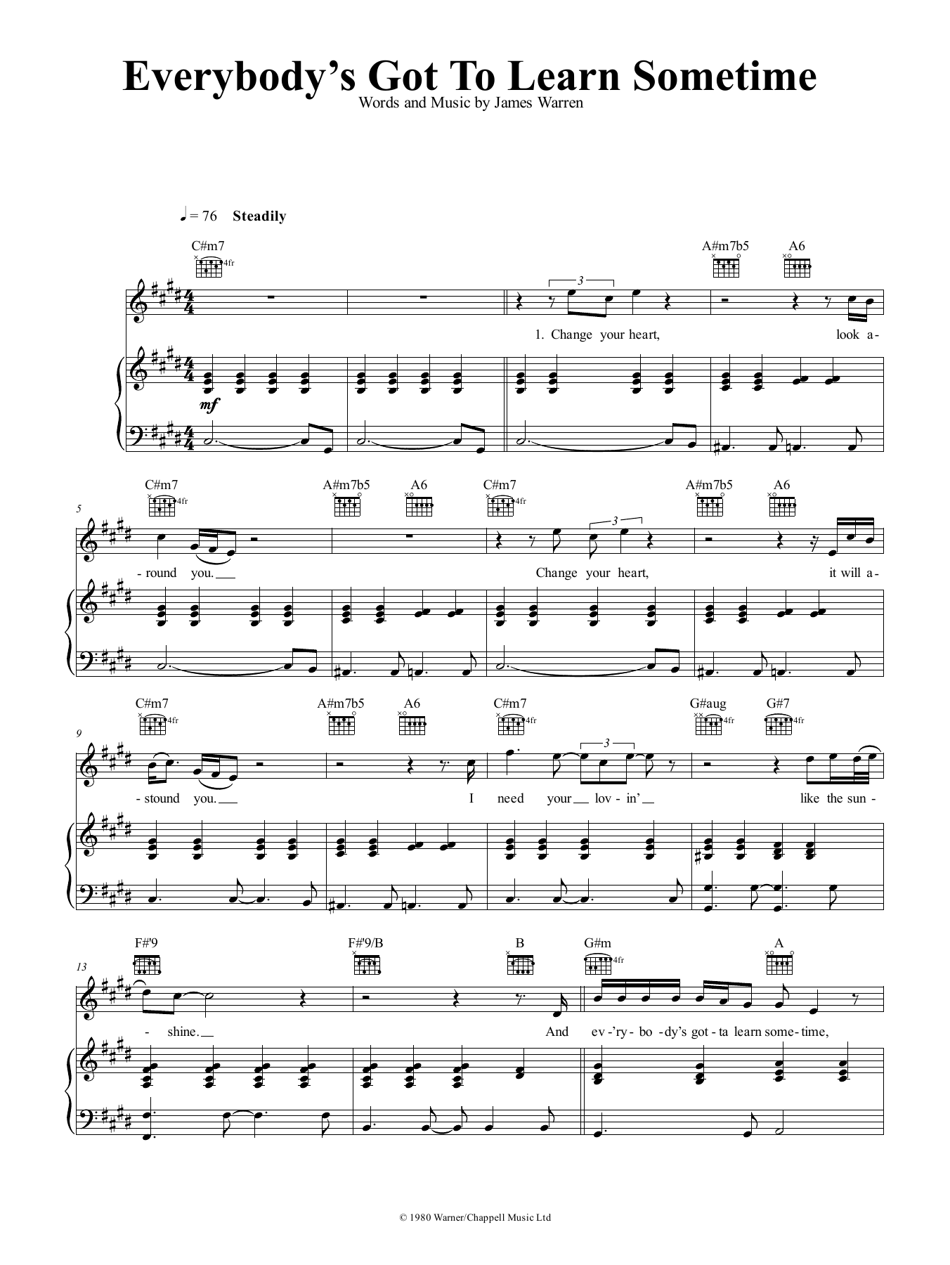 James Warren Everybody's Got To Learn Sometime sheet music notes and chords. Download Printable PDF.