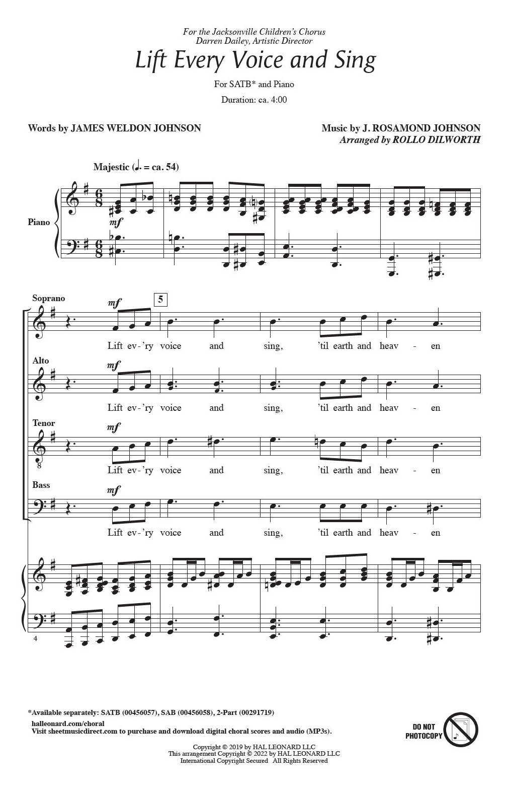 James Weldon Johnson and J. Rosamond Johnson Lift Every Voice And Sing (arr. Rollo Dilworth) sheet music notes and chords. Download Printable PDF.