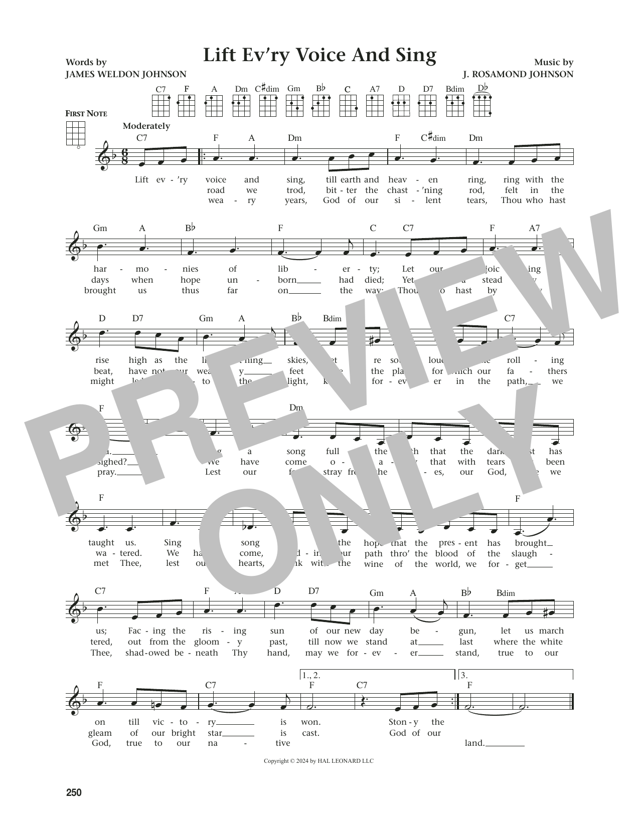 James Weldon Johnson Lift Ev'ry Voice And Sing (from The Daily Ukulele) (arr. Jim Beloff) sheet music notes and chords. Download Printable PDF.