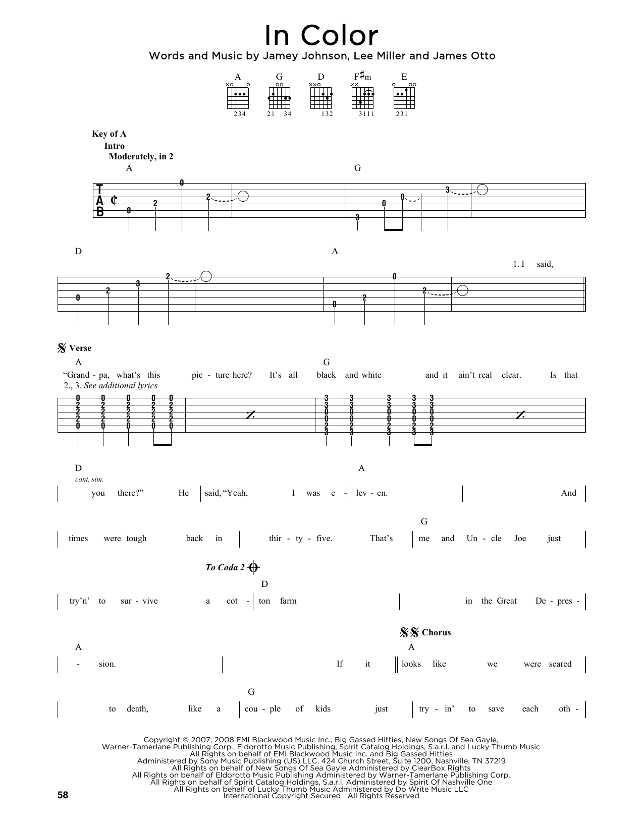 Learn to play Jamey Johnson In Color sheet music for Easy Guitar Tab in minutes. Price: 6.9900$ Jamey Johnson In Color sheet music notes and chords arranged for Easy Guitar Tab