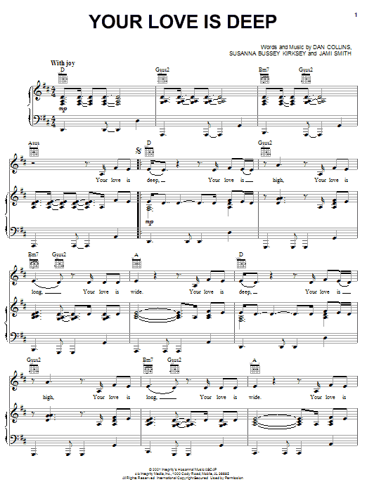 Learn to play Jami Smith Your Love Is Deep sheet music for Piano, Vocal & Guitar Chords (Right-Hand Melody) in minutes. Price: 7.8900$ Jami Smith Your Love Is Deep sheet music notes and chords arranged for Piano, Vocal & Guitar Chords (Right-Hand Melody)