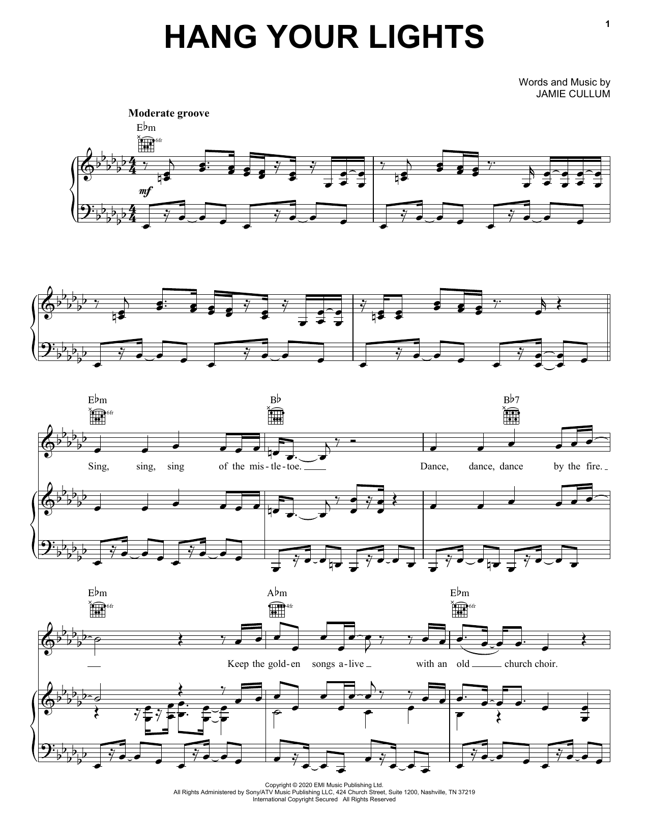 Jamie Cullum Hang Your Lights sheet music notes and chords. Download Printable PDF.