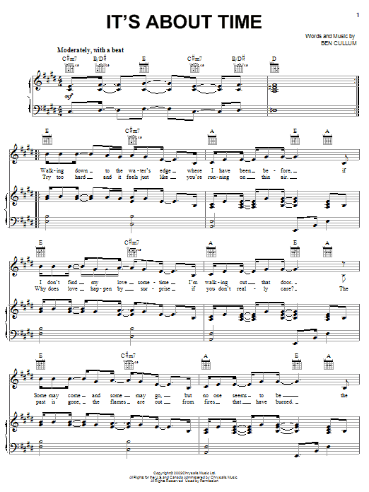 Learn to play Jamie Cullum It's About Time sheet music for Piano, Vocal & Guitar Chords (Right-Hand Melody) in minutes. Price: 7.8900$ Jamie Cullum It's About Time sheet music notes and chords arranged for Piano, Vocal & Guitar Chords (Right-Hand Melody)
