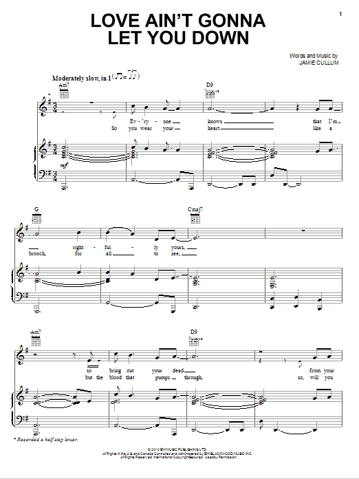 Learn to play Jamie Cullum Love Ain't Gonna Let You Down sheet music for Piano, Vocal & Guitar Chords (Right-Hand Melody) in minutes. Price: 7.8900$ Jamie Cullum Love Ain't Gonna Let You Down sheet music notes and chords arranged for Piano, Vocal & Guitar Chords (Right-Hand Melody)