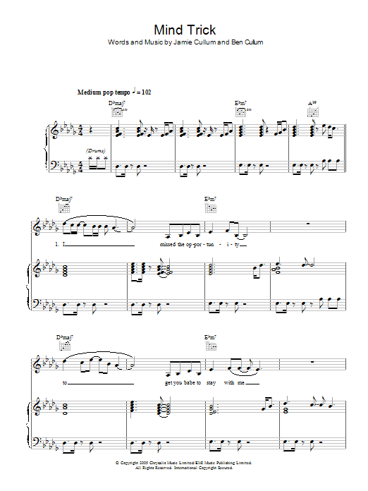 Learn to play Jamie Cullum Mind Trick sheet music for Piano, Vocal & Guitar Chords in minutes. Price: 7.8900$ Jamie Cullum Mind Trick sheet music notes and chords arranged for Piano, Vocal & Guitar Chords