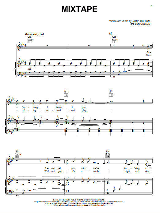 Learn to play Jamie Cullum Mixtape sheet music for Piano, Vocal & Guitar Chords (Right-Hand Melody) in minutes. Price: 7.8900$ Jamie Cullum Mixtape sheet music notes and chords arranged for Piano, Vocal & Guitar Chords (Right-Hand Melody)