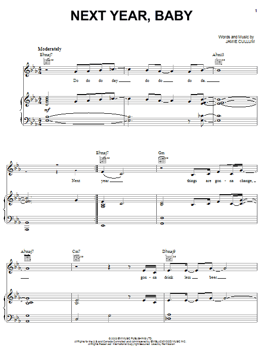 Learn to play Jamie Cullum Next Year, Baby sheet music for Piano, Vocal & Guitar Chords (Right-Hand Melody) in minutes. Price: 7.8900$ Jamie Cullum Next Year, Baby sheet music notes and chords arranged for Piano, Vocal & Guitar Chords (Right-Hand Melody)