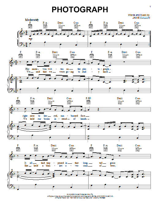 Jamie Cullum Photograph sheet music notes and chords arranged for Piano, Vocal & Guitar Chords