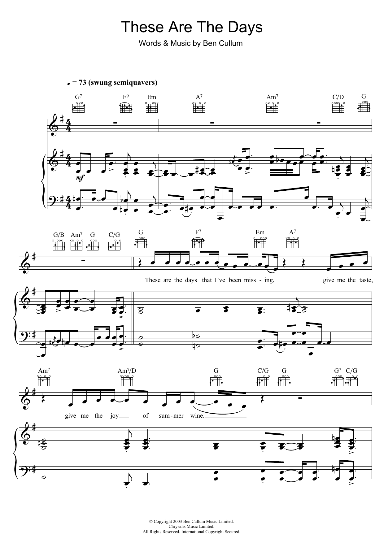 Jamie Cullum These Are The Days sheet music notes and chords. Download Printable PDF.