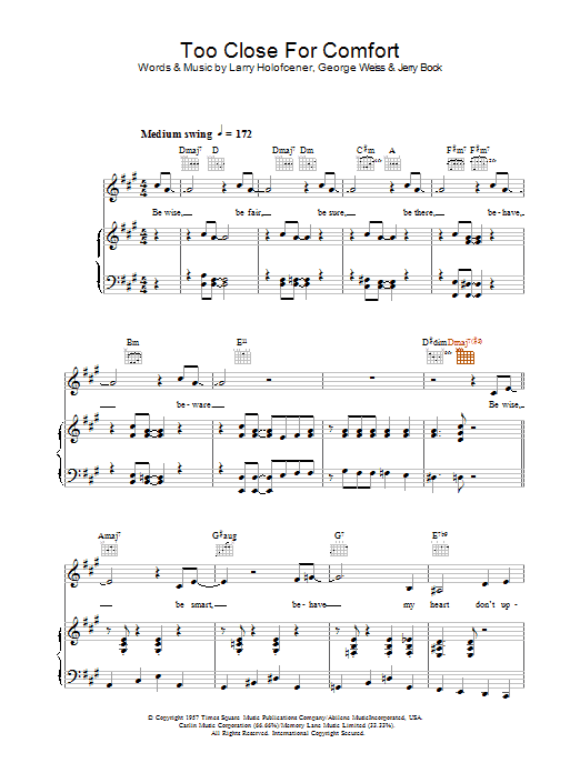 Learn to play Jamie Cullum Too Close For Comfort sheet music for Piano, Vocal & Guitar Chords in minutes. Price: 7.8900$ Jamie Cullum Too Close For Comfort sheet music notes and chords arranged for Piano, Vocal & Guitar Chords