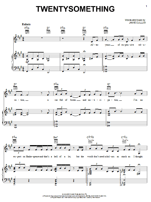 Jamie Cullum Twentysomething sheet music notes and chords. Download Printable PDF.