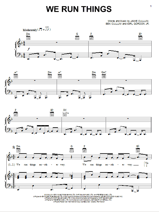 Learn to play Jamie Cullum We Run Things sheet music for Piano, Vocal & Guitar Chords (Right-Hand Melody) in minutes. Price: 7.8900$ Jamie Cullum We Run Things sheet music notes and chords arranged for Piano, Vocal & Guitar Chords (Right-Hand Melody)