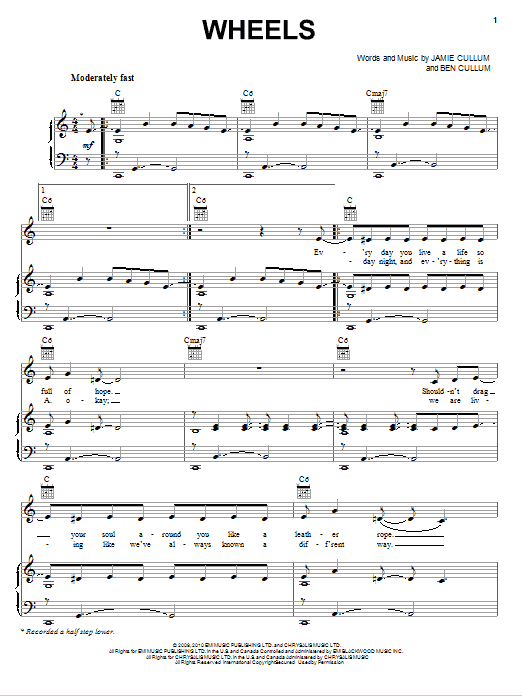 Jamie Cullum Wheels sheet music notes and chords. Download Printable PDF.