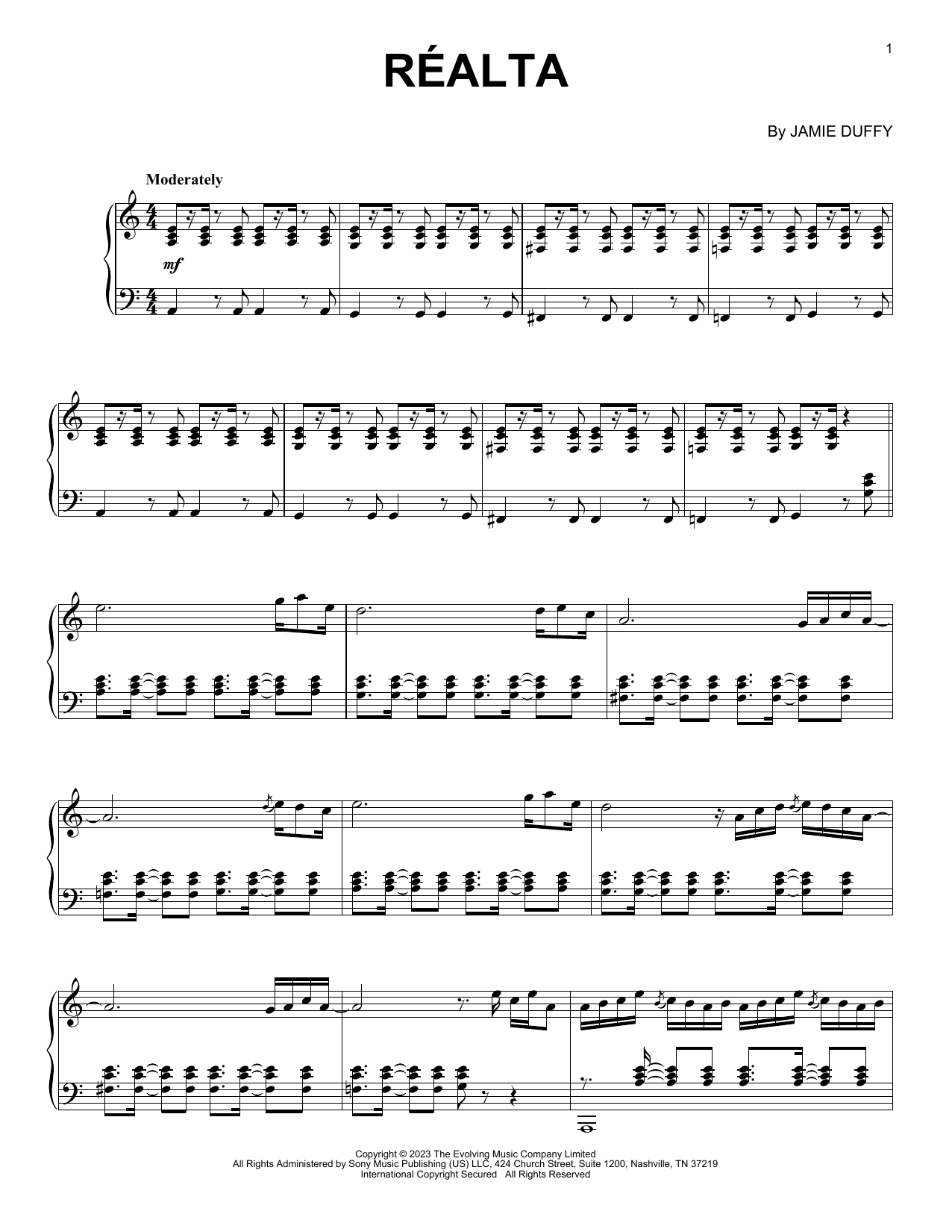 Jamie Duffy Réalta sheet music notes and chords. Download Printable PDF.